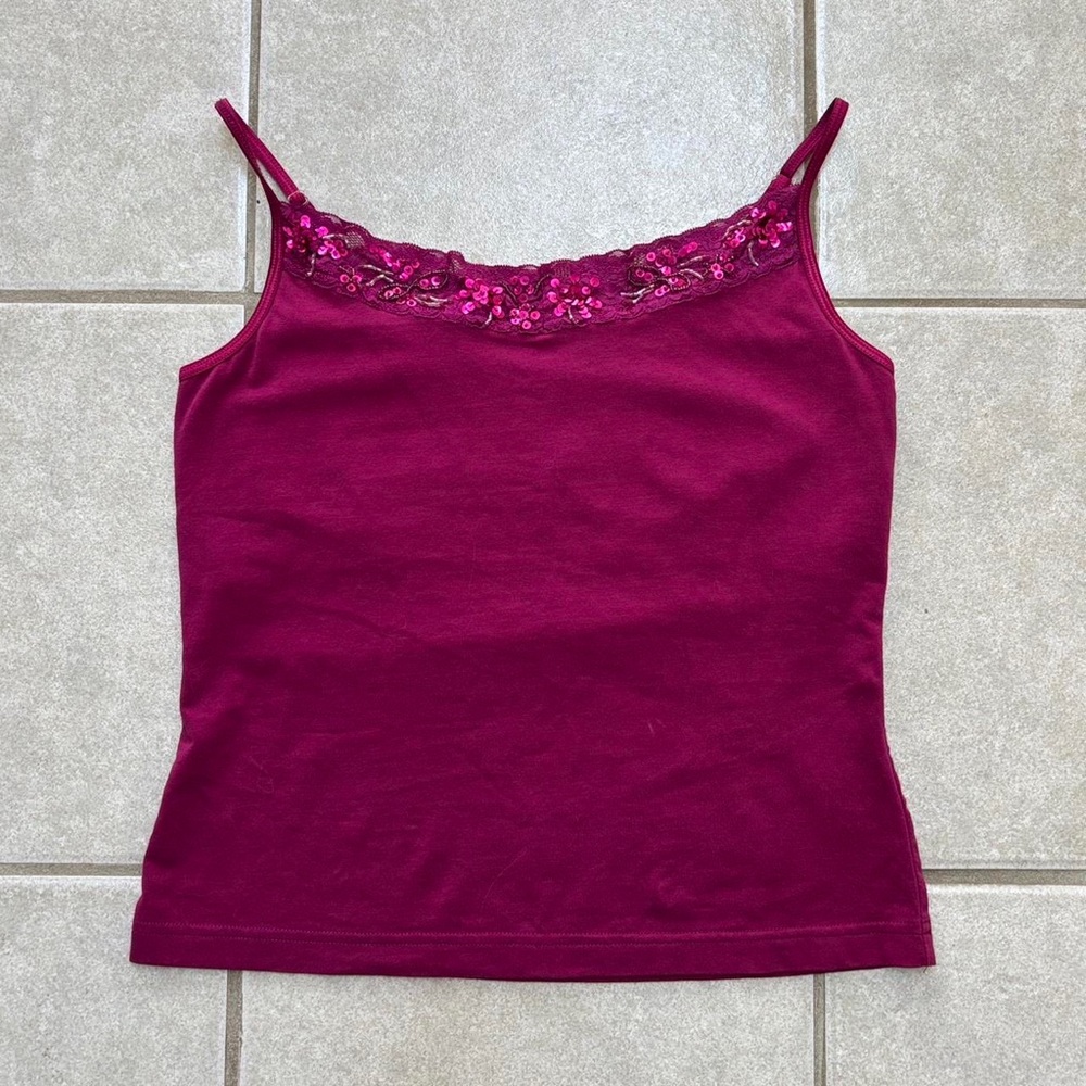 Women's Pink Sequin Trim Cami Top
